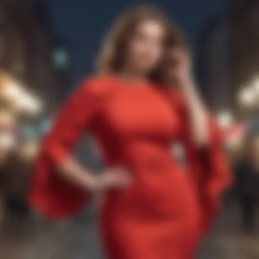 Elegant plus size trumpet sleeve dress in a vibrant color