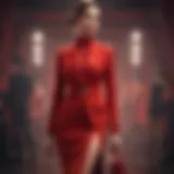 Elegant red club outfit showcasing silhouette and style