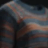 Close-up of the intricate pattern on a striped drop shoulder sweater