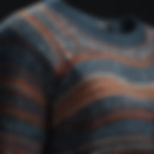 Close-up of the intricate pattern on a striped drop shoulder sweater