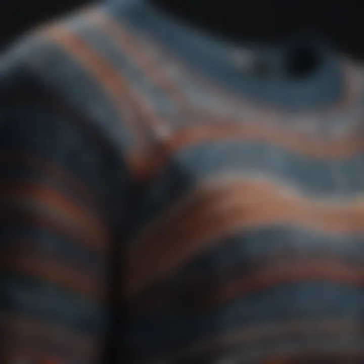 Close-up of the intricate pattern on a striped drop shoulder sweater