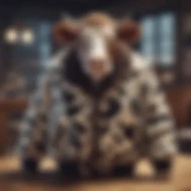 Contemporary Cow Print Teddy Jacket Stylish cow print teddy jacket displayed in a contemporary setting