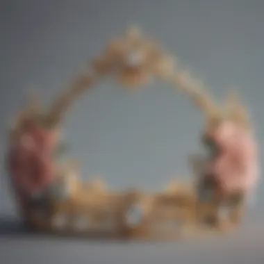 Close-up of a vintage-inspired tiara crown with floral motifs