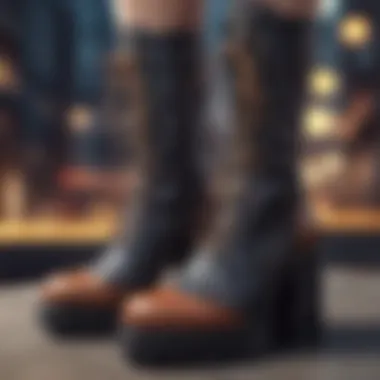 Detail Shot of Platform Boots A stylish close-up of platform boots with intricate detailing and textures.