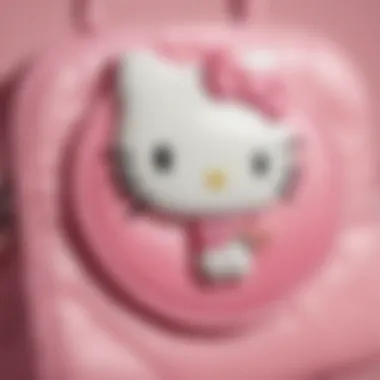 Close-up detail of the Hello Kitty emblem on the Pop It purse, emphasizing its iconic charm.