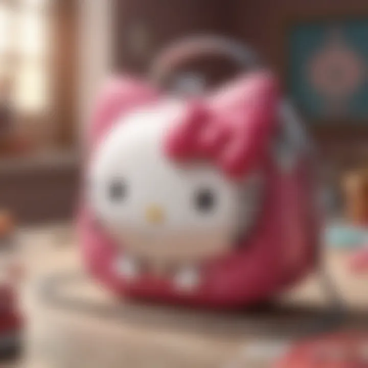 An artistic representation of the Hello Kitty Pop It purse against a nostalgic background.