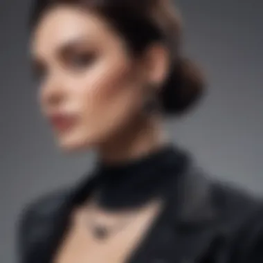 Stylish Outfit with Complementary Accessories A fashionable outfit complemented by black cubic zirconia stud earrings.