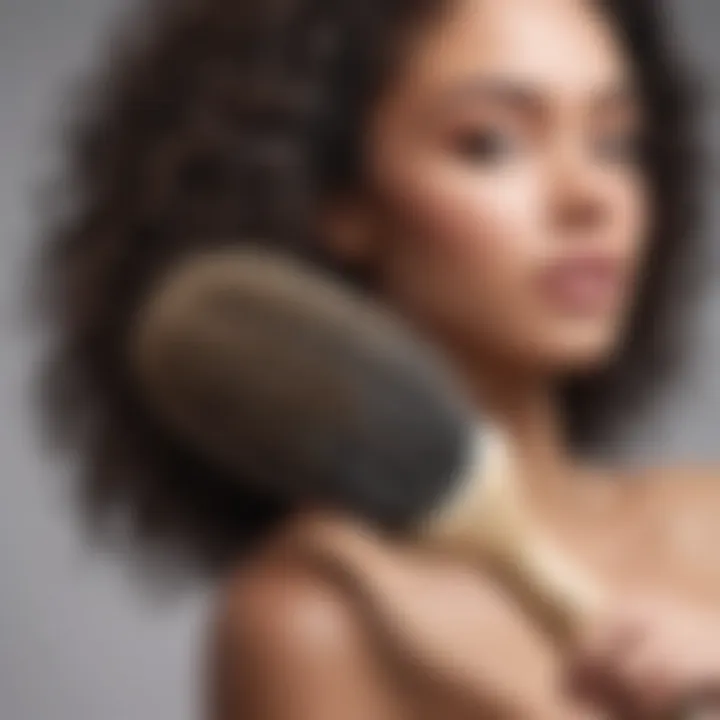 Close-up of natural hair being brushed with a paddle brush