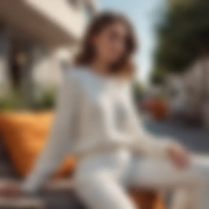 Fashionable individual wearing a rib knit lounge set outdoors