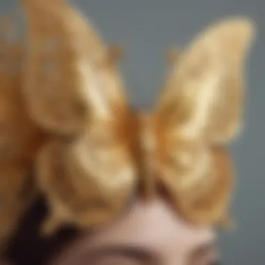 Close-up of intricate design details of the gold butterfly headband