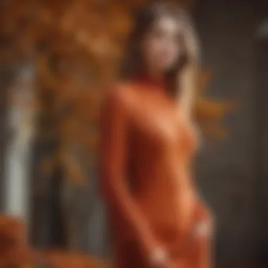 Seasonal display of sweater dresses in autumn colors