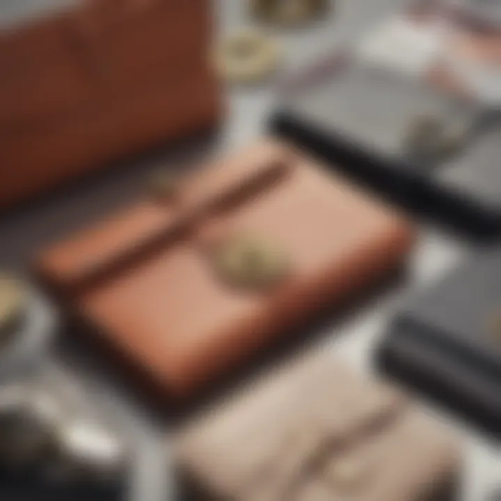 Close-up of various pocketbook holder styles and materials