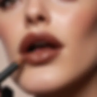 Application technique of brown lip liner on lips