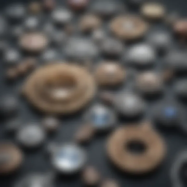 A close-up view of intricate tiny belly button rings showcasing various designs.