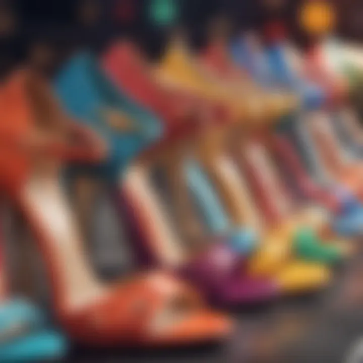 A vibrant collection of summer heels showcasing various colors