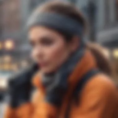 A cyclist adjusting ear warmers before a ride in chilly weather