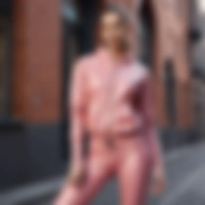 A fashionable individual showcasing a workout sweat suit in an urban environment.